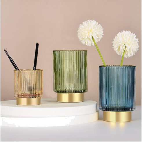 Makeup Brush Holder, Glass Pen Holder Desk Cup, Unique Organizer for Home Office (Amber1)