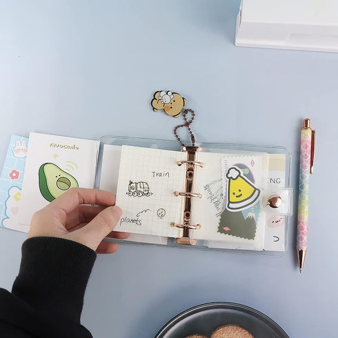 Mini Size Clear 3-Ring Binder Cover, Refillable PVC Notebook Binder with Snap Button Closure for 3-Holes Filler Paper