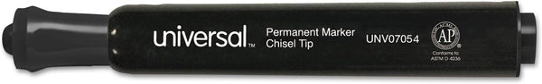 Universal UNV07054 Broad Chisel Tip Permanent Marker - Black (60/Pack)