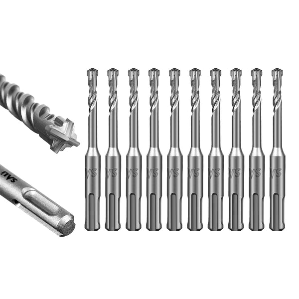 SALI 10 Pcs SDS Plus Rotary Hammer Drill Bit Kit, 1/4"*4" Concrete Drill Bit, Cross-Type Double Thread Carbide