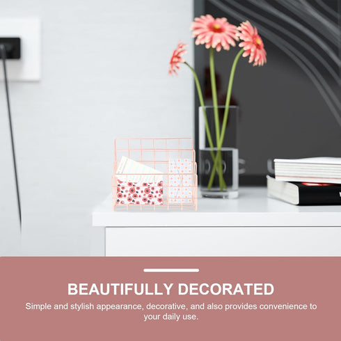 Magazine Holder for Desk - 3 Slots File Sorter Organizer, Rose Gold Desktop Accessories