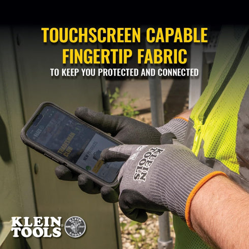 Klein Tools 60587 Work Gloves, Knit Dipped Cut Resistant ANSI A4 Nitrile Coated Touchscreen Capable, Small, 2-Pair