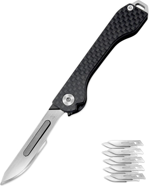Folding Scalpel Knife with Carbon Fiber Handle, 10 Replaceable Blades, EDC Pocket Knife for 22/23/24 blade