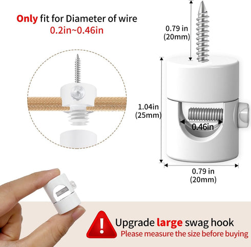 0.46 (6 Pack) Upgrade Big Hole Ceiling Hooks for Hanging LightsAluminum Ceiling Hook for Light Fixture, White