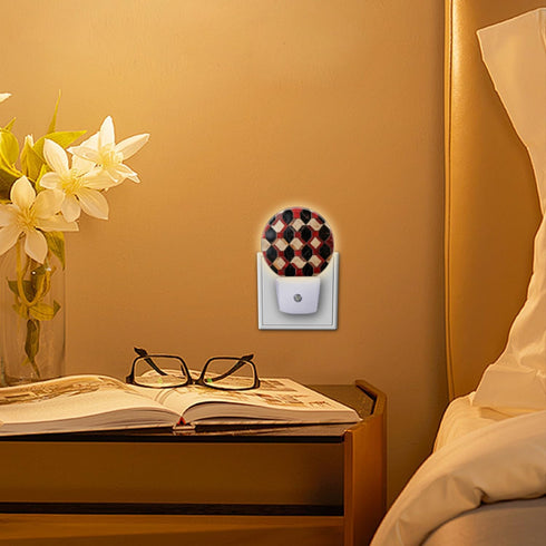 LED Night Lights Lamp with Dusk to Dawn Sensor, Vintage Floor Tiles in Black, Red and Beige Night Light Plug Into Wall