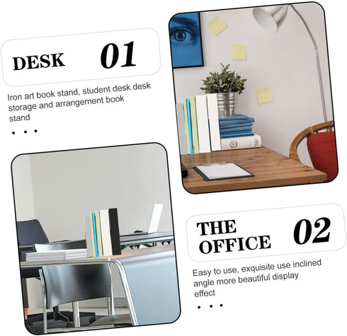 Amosfun Decorative Iron Book Stand Premium Metal Bookend for Desk Organization Smooth Edges Design for Home Office