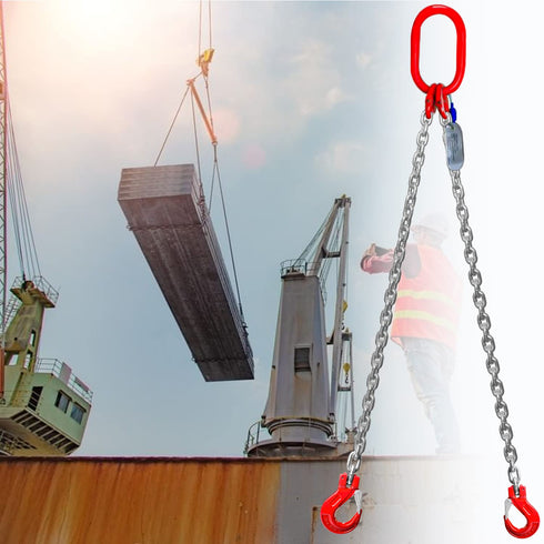 6600LBS Double Leg Chain Sling with Hooks, 5Ft 5/16" G80 Alloy Steel 2 Leg Chain Sling