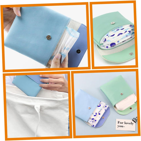 6pcs Menstrual Pad Pouch Portable Napkin Bags Zipper Multi-Function and Period Storage Pouch Stylish Pu Bags for Women