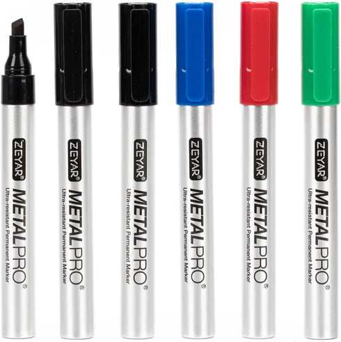 ZEYAR Permanent Markers, Chisel Tip Medium Point, Waterproof & Smear Proof Ink, Quick Drying (3 Black, 1 Blue, 1 Red, 1