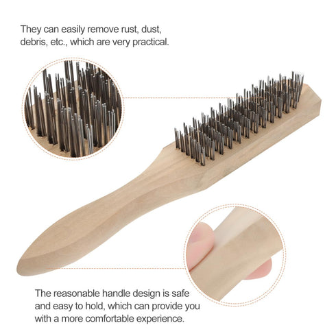 5 10.4" Pcs Wire Brush for Rust Removal, Heavy Duty Steel Wire Scratch Brush with Curved Wood Handle, Metal Bristle