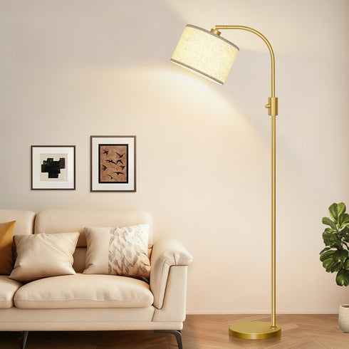 Dimmable 1200 Bulb Nintiue Upgraded Modern Arc Tall Standing Floor Lamp with Linen Shade, Lumens LED Included