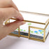 Hipiwe Glass Business Card Holder with Lid, Desktop Name Card Display Box Organizer, Gold Metal Container for Office