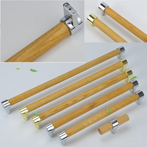 IBOWZ 2pcs Kitchen Cupboard Handle Solid Wood Drawer Handles Zinc Alloy Base Cupboard Knobs Modern Simplicity Pulls