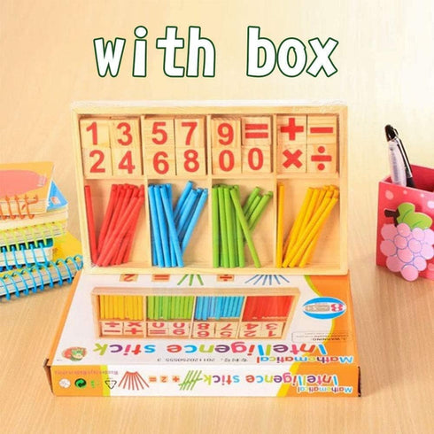 Umbresen Montessori Toys Math Educational Toy - Wooden Intelligence Sticks, Number Cards, Counting Rods with Box