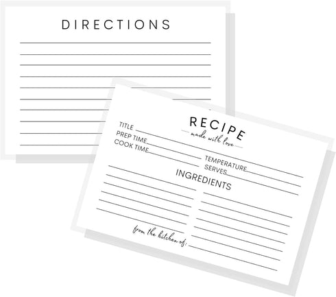 Recipe Instruction Cards | 50 | 4 x 6” inches Postcard Size | Recipe Index Cards for Kitchen Supplies, Recipe Box, Housewarming Gift, Wedding Shower, Bridal Shower | Simple Minimalist Design by Boutique Marketing LLC
