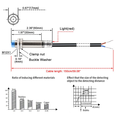 M12 Capacitive Proximity Sensor Switch Non-Shield Type LJC12A3-A-Z/AX Detector 1-5mm 10-30VDC