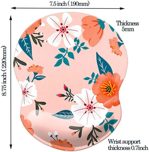 Ergonomic Design Mouse Pad with Wrist Rest Support, Cute Non-Slip PU Base Pain Relief Mousepad (Wrist Flowers Pink A)