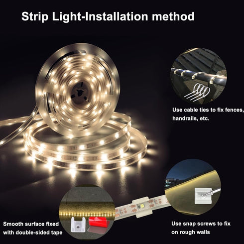 BMTJOVO Waterproof,9.8ft Remote,Timer,8 IP65 Solar LED Strip Lights Outdoor Warm White Solar Powered Strip Lights