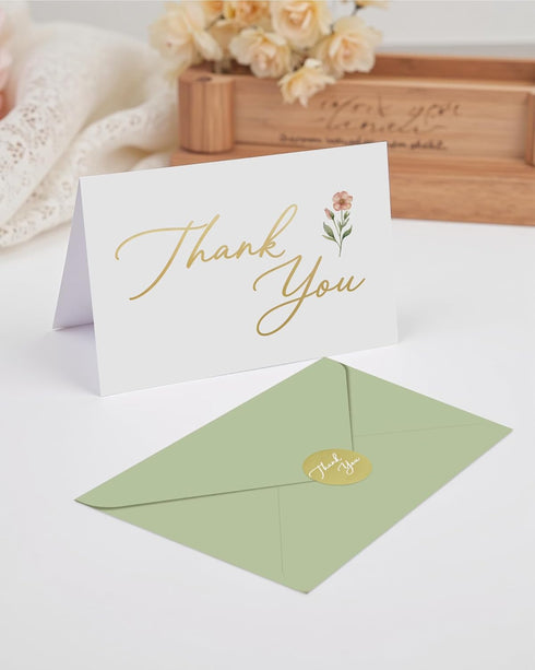 50 Pack 4x6 Inches, MAOBUYOU Floral Thank You Cards with Envelopes, Bulk Greeting Cards Green Envelopes