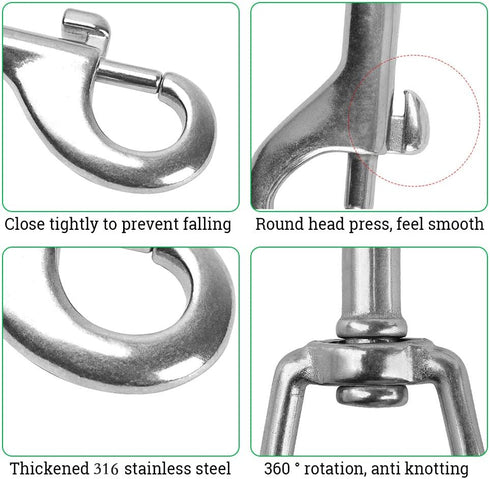 Stainless Steel Double Ended Bolt Snap Hooks, Heavy Duty Trigger Snaps for Dog Leash/Pet Feed Bucket, Pack of 6