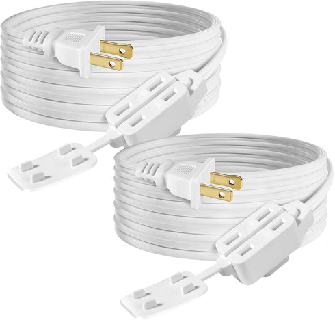 ETL Certified 2-Pack SPT2 16AWG Power Extension Cord, 13 Amp 1625 Watts, VSEER Polarized 3 Outlets, White (6 Feet)