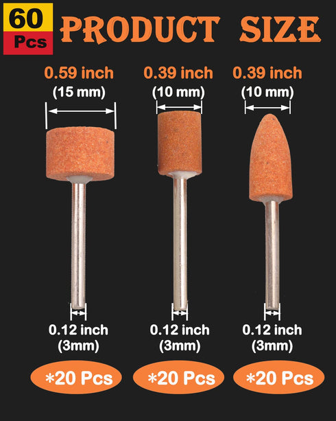 60 Pack Set 1/8" 2 3 Grinding Stone Shank, Sanding Drill Bit for Rotary Tool Flap Wheel for Grinding, Polishing