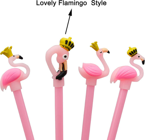 Maydahui 28PCS Cute Crown Flamingo Shaped Rollerball Pens Black Gel Ink for Office School Home