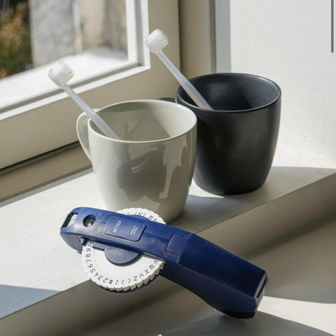 Motex Embossing Label Maker - Old School Manual Labeling Tool, E-404 (Dark Blue)