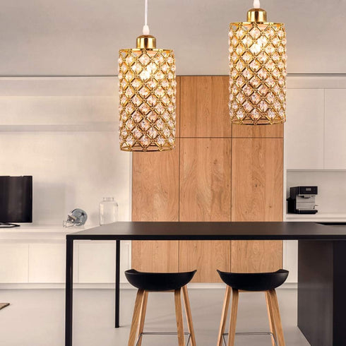 E26/E27 Modern Mini Crystal Pendant Light, Adjustable Gold Chandelier Flush Mount Ceiling Fixture for Kitchen Island
