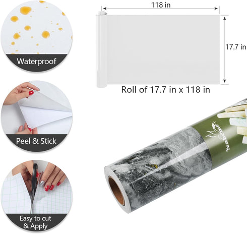 YENHOME Grey Marble Contact Paper, Peel and Stick Waterproof 17.7"X118" for Kitchen Countertops, Self-Adhesive Wallpaper