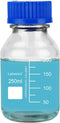 Round Media Storage Bottles with GL45 Blue Screw Cap, Borosilicate Glass Clear Wide Mouth Graduated Lab Bottle, 250 ml