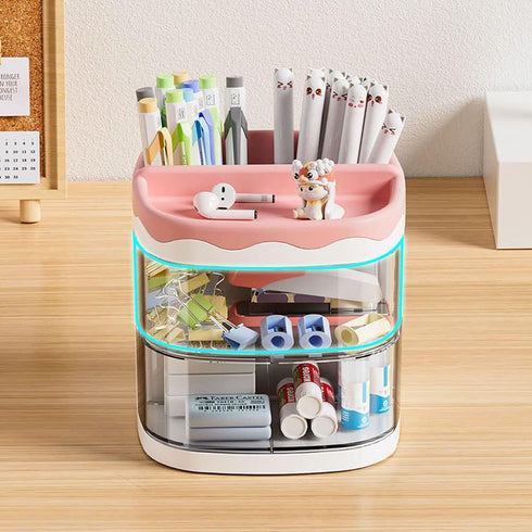 kaileyouxiangongsi Pencil Holders, Desk Organizer with Drawer for School, Home, Art Supplies (Pink Pencil Holder)