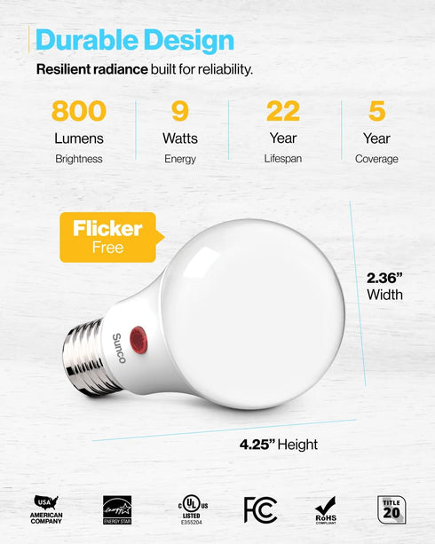 Sunco Lighting 10 Pack Dusk to Dawn Light Bulbs, Outdoor Sensor A19 LED Light Bulb, 800lm, 4000K Cool White