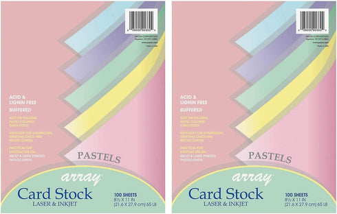 Pacon 101315 Array Card Stock, 65 lb., Letter, Assorted Pastel Colors, 100 Sheets/Pack