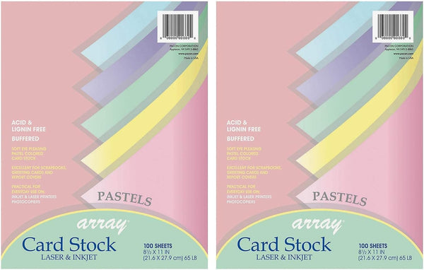 Pacon 101315 Array Card Stock, 65 lb., Letter, Assorted Pastel Colors, 100 Sheets/Pack