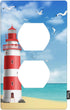 Red Lighthouse Outlet Covers, Beach Blue Ocean Nautical 1-Gang Plug Cover, Light Switch Covers Standard Size