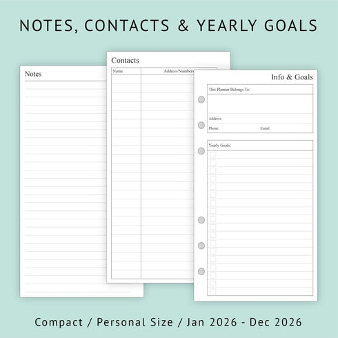 newestor 2026 Weekly & Monthly Planner Refill - Jan 2026 - Dec 2026, Personal Compact Size 3 (3-3/4" x 6-3/4")