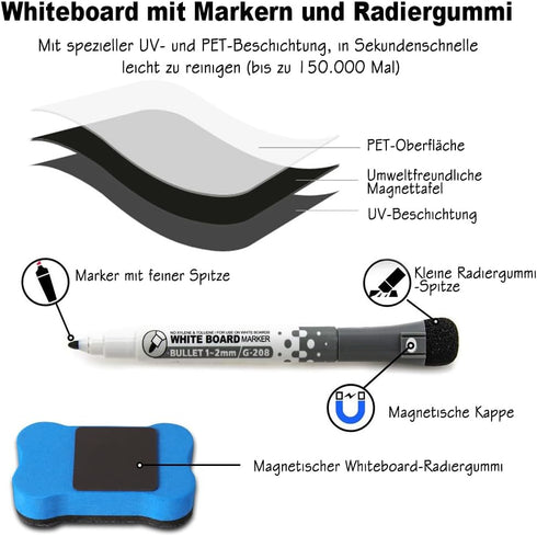 INMORVEN Small White Board - Dry Erase Menu Planner, Magnetic Whiteboard for Fridge with Markers and Eraser