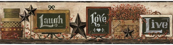 York Wallcoverings Keepsakes Removable Wallpaper, Country Chalkboard Shelf Border, Beige, Black, Red, Taupe, Brown,