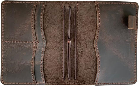 newestor Travelers Notebook Cover, Passport Size with Inner Pockets, Card Slots, and Pen Holder, Dark Brown