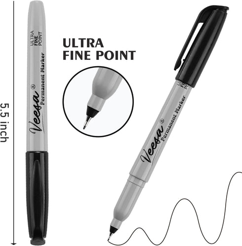Permanent Marker, 60 Pack Ultra Fine Point Permanent Markers, Quick-Drying Ink, Works on Plastic, Wood, Stone, Metal and Glass by VEESA