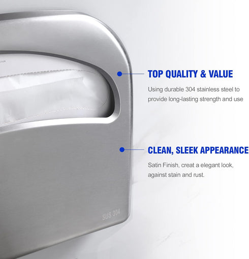 Commercial, 304 16-Inch Toilet Seat Cover Dispenser Wall Mount Half Fold Toilet Seat Cover Dispenser, Stainless Steel