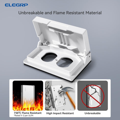 ELEGRP Horizontal Outdoor Cover for Duplex Receptacles, Weatherproof Wall Plate, 1-Gang, White
