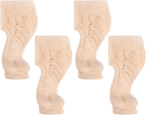 Kisangel 4pcs Solid Wood Furniture Legs Carved Replacement Wooden Feet for Sofa