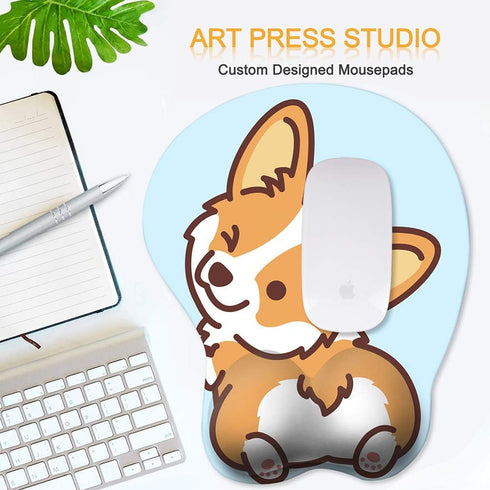 HAOCOO Cute Corgi Anime Gel Mouse Pad with Wrist Support, Non-Slip Backing for Gaming Office Laptop (Blue)