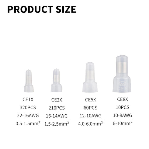 600pcs Closed End Crimp Connectors, Closed End Crimp Terminals, Closed End Wire Crimp Connectors, Nylon Wire Connectors Crimp Cap Wire Terminals Connectors, 22-16/16-14/12-10/10-8 AWG