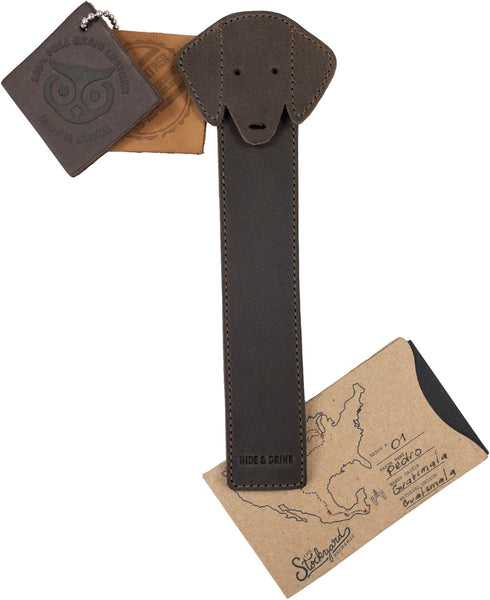 Hide & Drink Handmade Dog Bookmark from Full Grain Leather (Bourbon Brown)