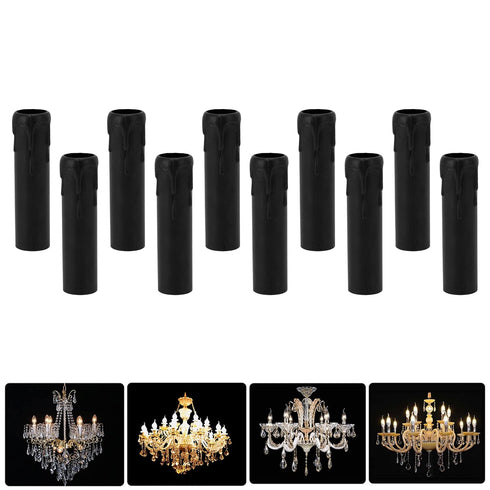 10Pcs 4 Inch E14 Tall Candle Socket Covers, Chandelier Socket Covers, Molten Wax Drop Pattern, Caliber Plastic Candle