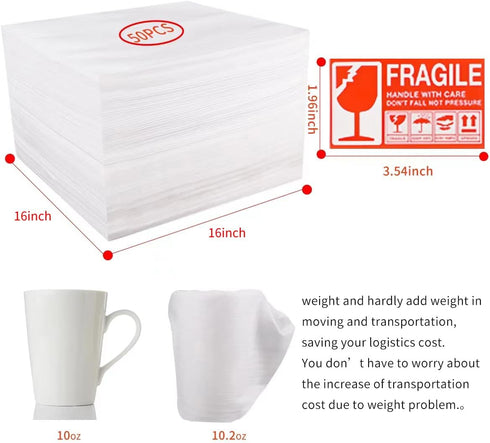 Moving Supplies, 16"x16" 50 Pack Cushion Foam Pouches, Packing Supplies for Moving and Storing, Foam pouches for Packing Dishes, Glasses, Cups. (16''x16'' 50pc Foam Pouches)