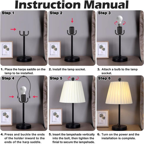 Asjeumt 10 Inch 2 Set Lamp Harp, Black Lamp Harps and Finial, Metal Lamp Shade Harp Holder, DIY Detachable Lampshade